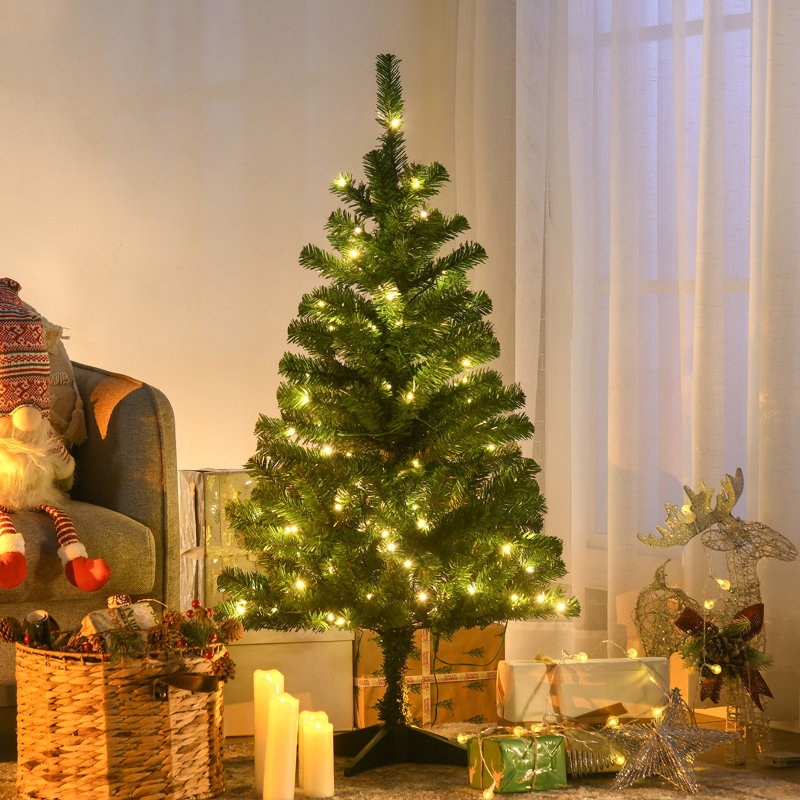 Arbre de Noël de 4 pi avec ouverture automatique et 100 lumières DEL blanc chaud ou coloré, 208 branches