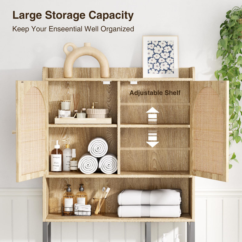 Rattan Over The Toilet Storage Cabinet With Adjustable Shelf