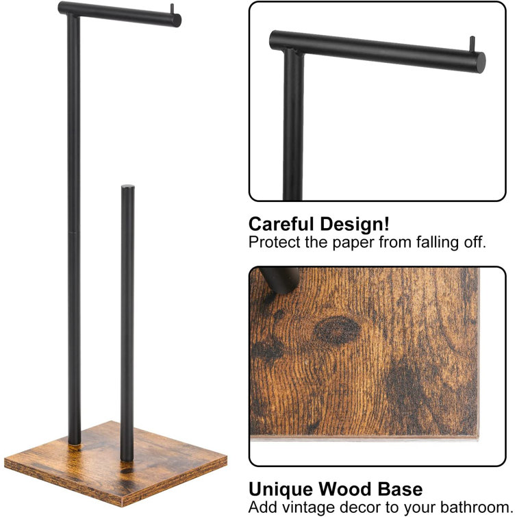 Freestanding Toilet Paper Holder Stand with Wood Base Bathroom