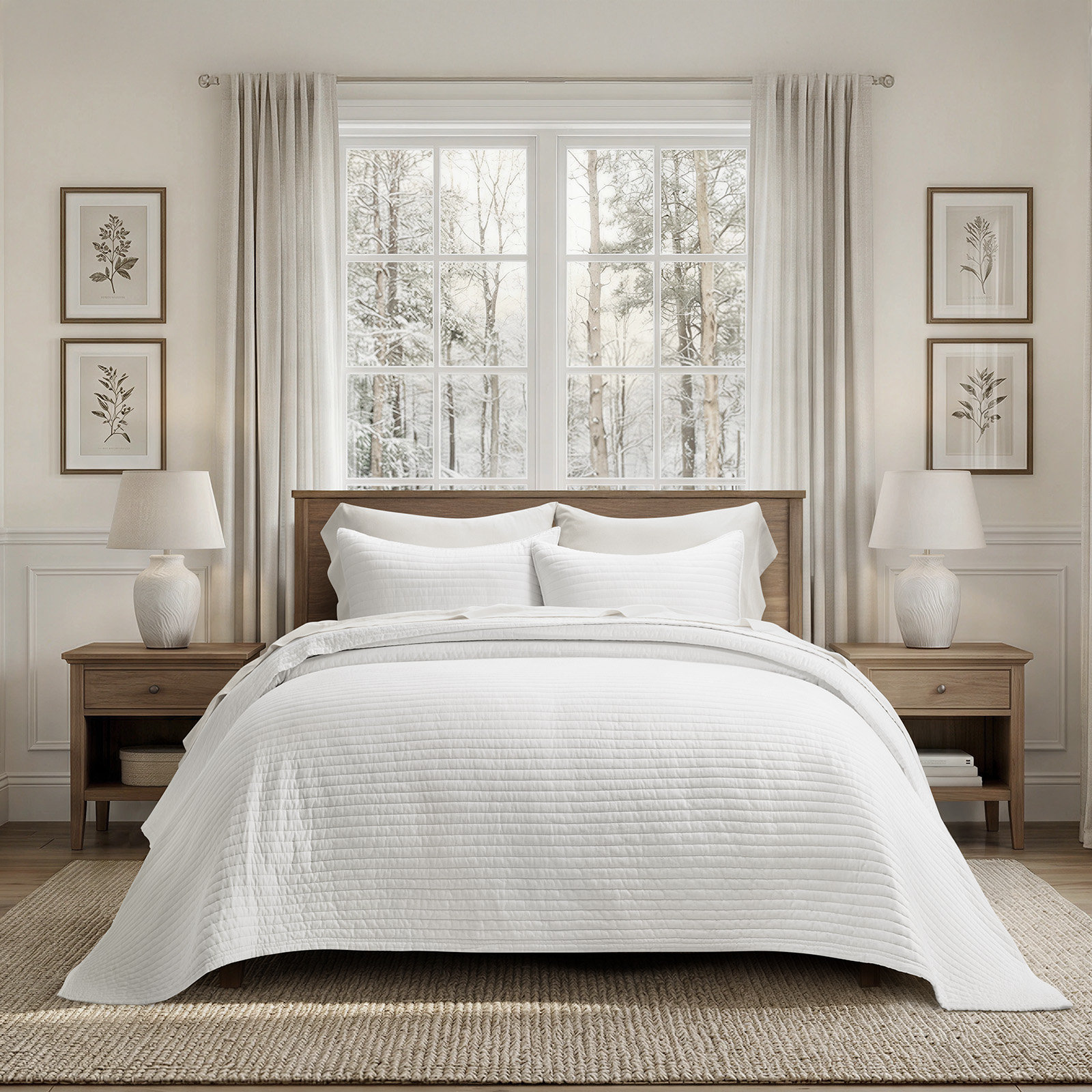 Cotton Sateen Quilt Set, Bright White, California King + 2 Pillow Shams
