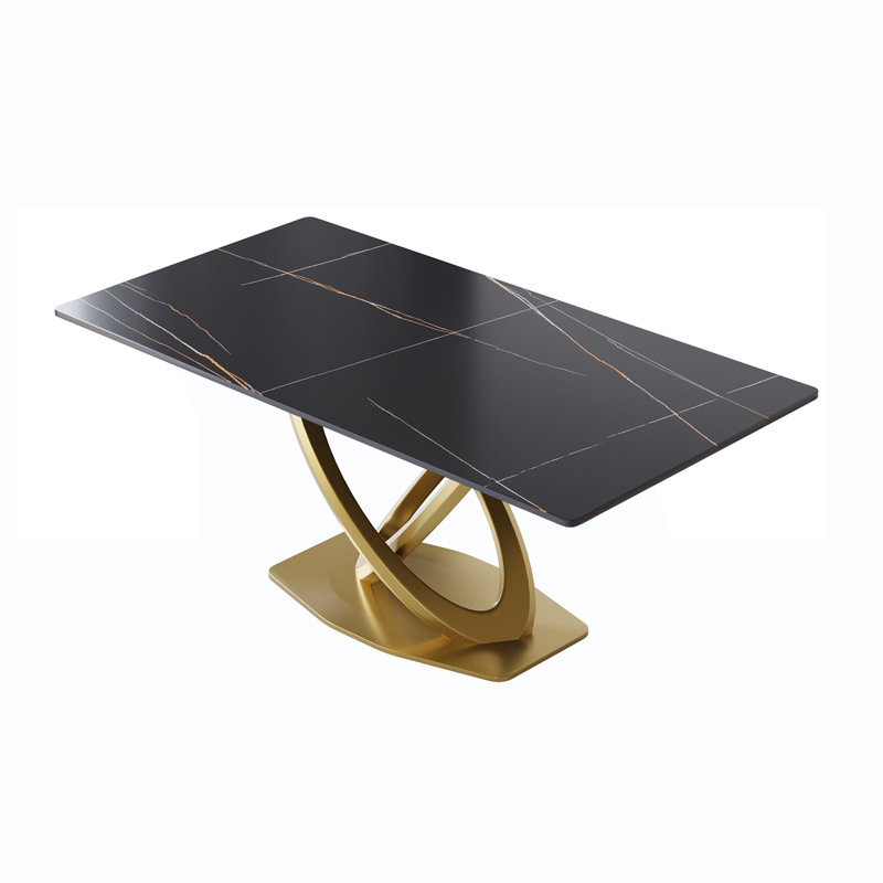 Modern Rectangular Sintered Stone Dining Table with Pedestal Base, 29.53” H x 70.84” L x 35.43” W, Black