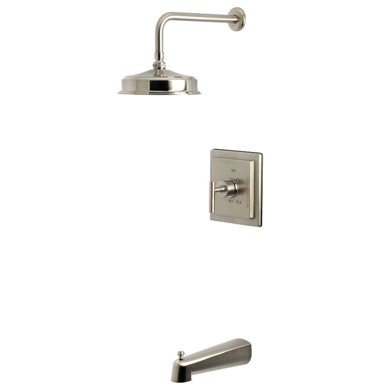 Robinet de baignoire et douche à pression équilibrée à poignée simple Kingston Brass Kingston, Nickel brossé