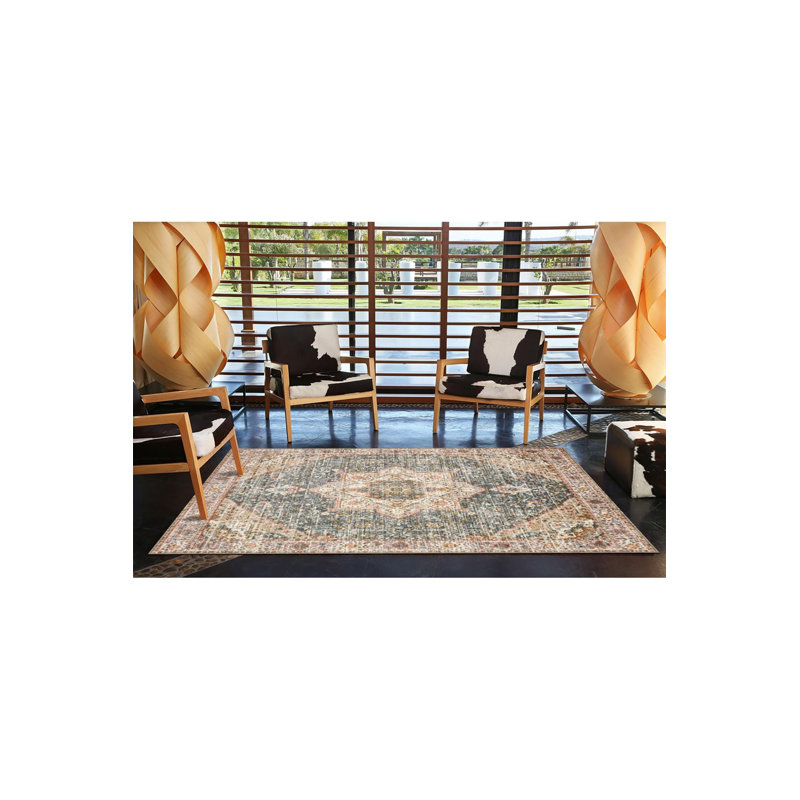 Tapis décoratif lavable orange à motif floral traditionnel, Sous-tapis carré 3 pi 3 po inclus