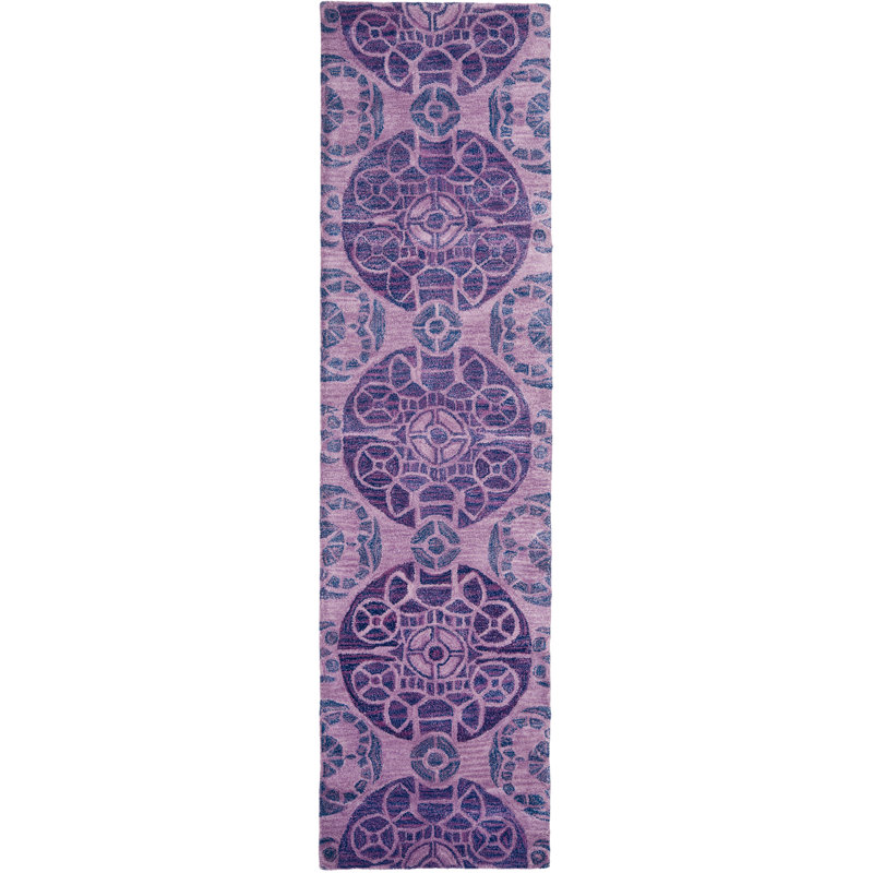 Tapis géométrique en laine / viscose touffeté à la main Kouerga, Tapis de couloir 2 pi 3 po x 11 pi