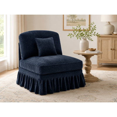 Armless Chenille Sofa With One Cushion - Blue