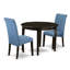 Ensemble de coin repas 3 pièces pour petits espaces comprenant une table de salle à manger de cuisine ronde et 2 chaises Parson en tissu de couleur bleue, cappuccino de 42 po x 42 po-708597408-708597409-708597418
