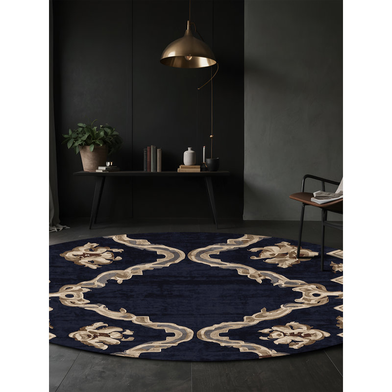 Tapis gris lavable à la machine, Rond 3 pi