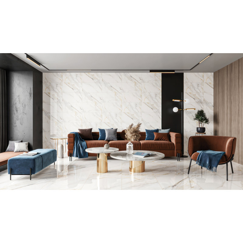 Shandar 12" x 24" Porcelain Marble Look Wall Floor Use Tile in Arezzo Bianco, Polished