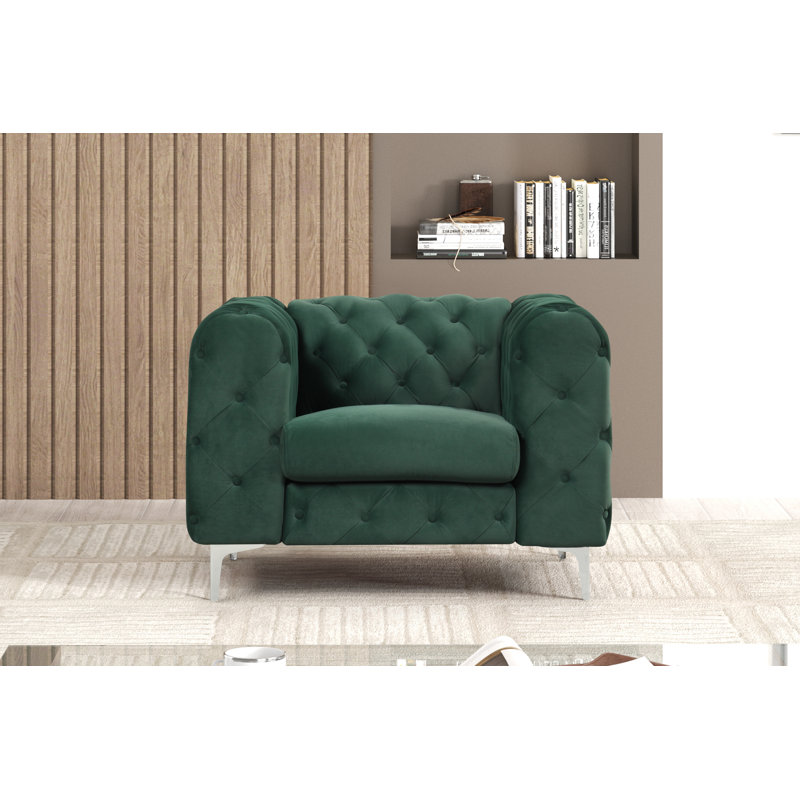 Gladys Velvet Armchair, Dark Green Velvet, Silver