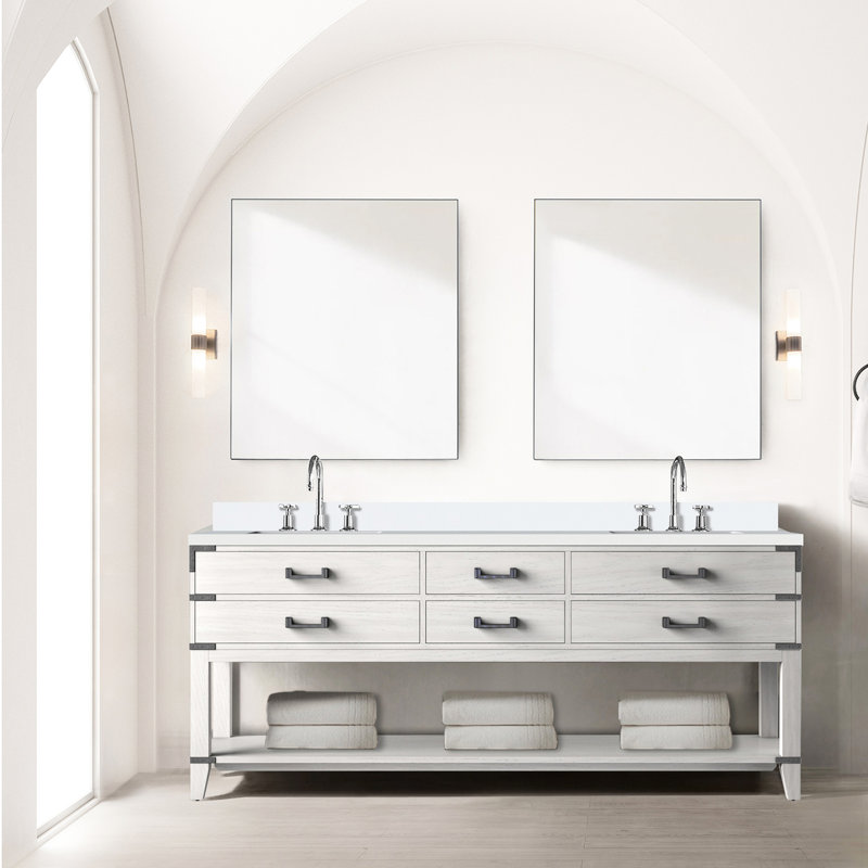 Meuble-lavabo blanc 80 po X P 22 en chêne avec robinet et 36 miroirs doubles polis à la main
