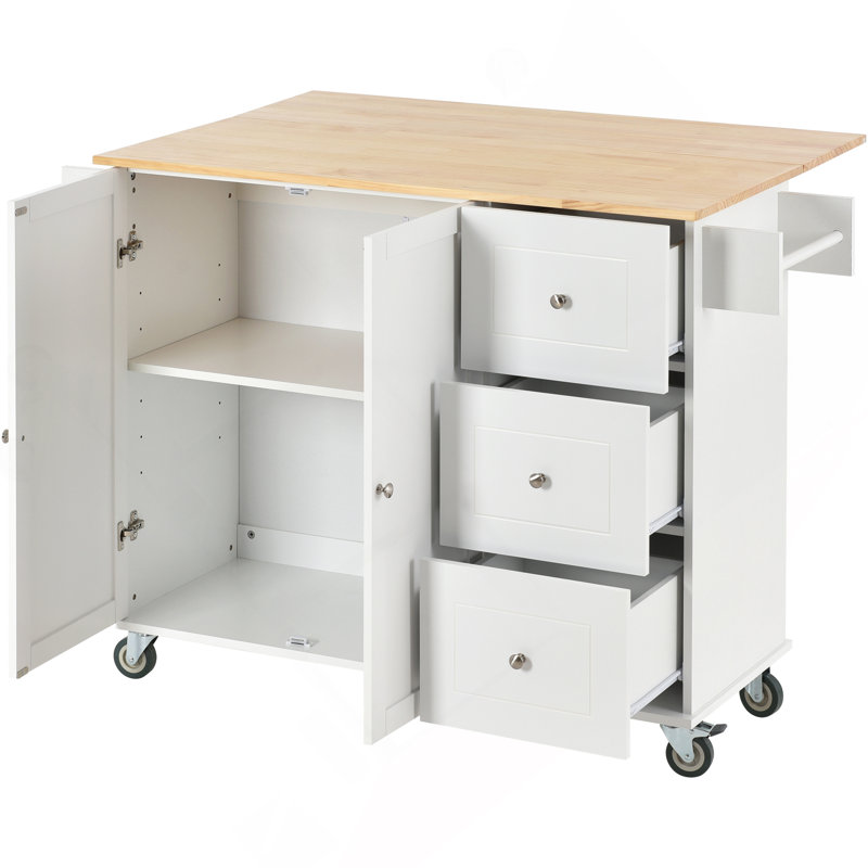 Solid Wood Top Kitchen Island, White