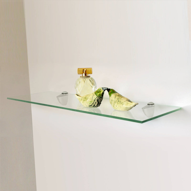 Chic Gray 24" Floating Glass Wall Shelf with Chrome Finish