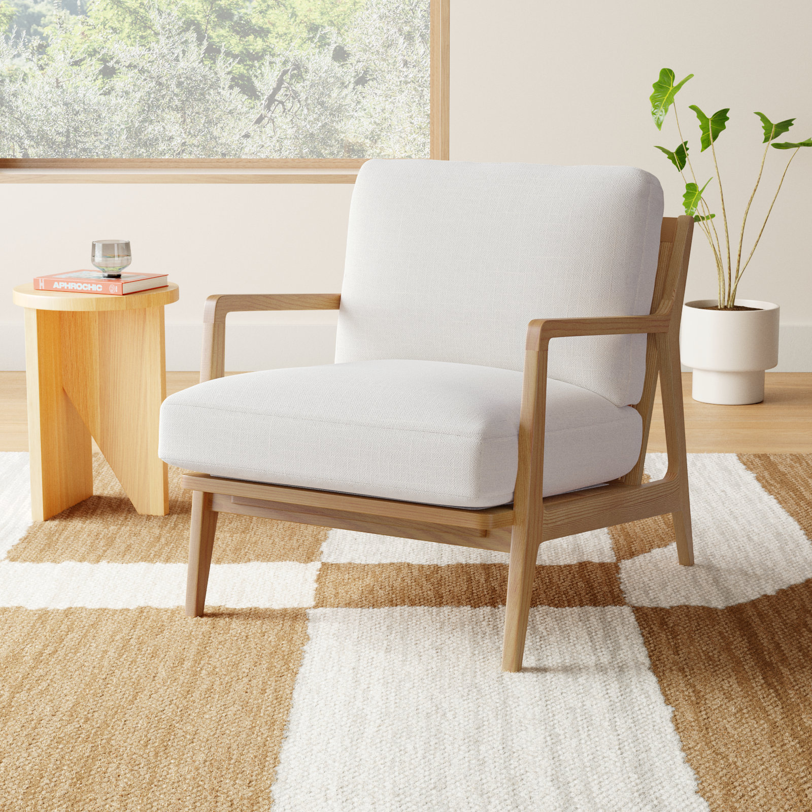 Carmelo Upholstered Armchair, Cream Linen Blend