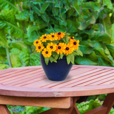 Jardinière extérieure ronde en céramique 9,5 po x 9,5 po x 8 po Chalet - bleu impérial