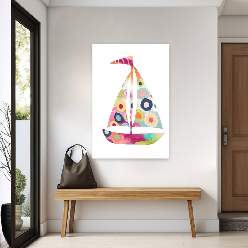 Voilier, pois, abstrait, art contemporain côtier coloré, 60" H x 40" W