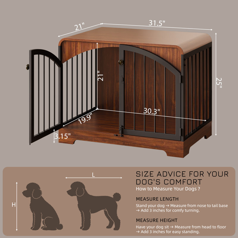 Meuble de 31 po en forme de cage en bois pour chien, table de bout pour chenil robuste pour petits et grands chiens, assemblage facile, noyer