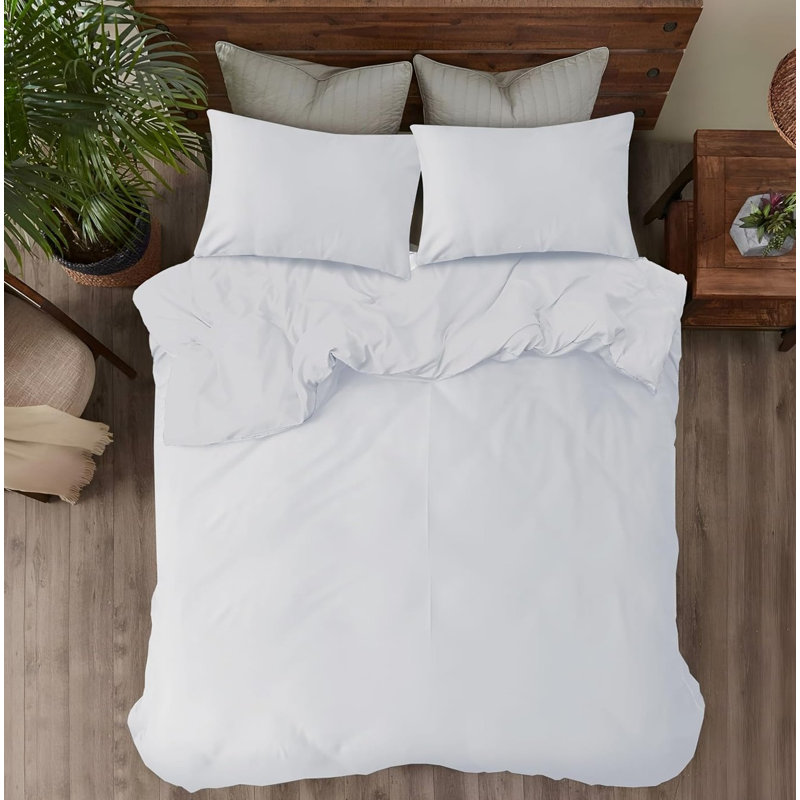 Microfiber Solid Colour Duvet Cover Set, White, Double Bed Duvet Cover + 2 Pillowcases