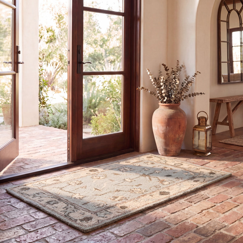 Tapis beige / gris en laine touffeté à la main Newfields, Rectangle 2 pi x 3 pi