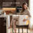 Modern Barrel Counter Stools with Backrest and Arms, Linen Fabric Upholstered Accent Barstools for Kitchen Island,Support 450 LBS-1090514054