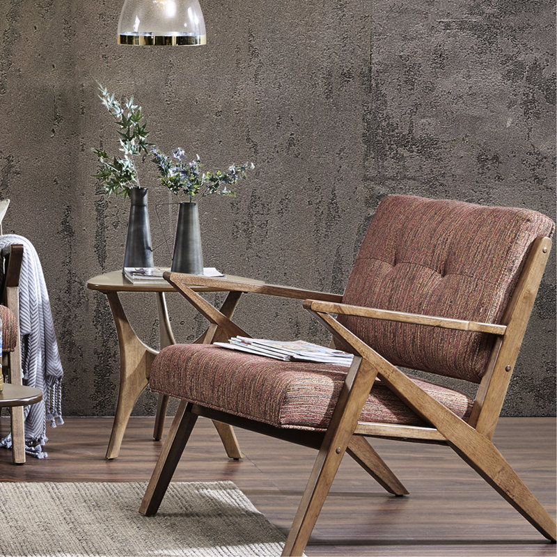 Méridienne moderne en bois massif Burnes, dossier et sièges de siège orange, l 33,5 po x P 30,5 po, H 32,5 po, Orange
