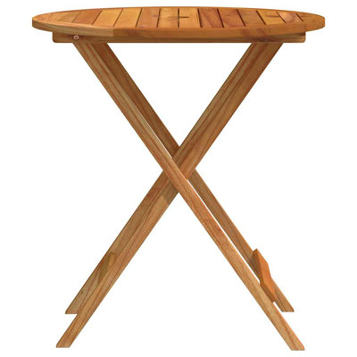 vidaXL Folding Dining Table, Round Patio Table, Solid Eucalyptus Wood Brown for 2 People with Umbrella Hole Compact Design for Garden and Patio by Red Barrel Studio