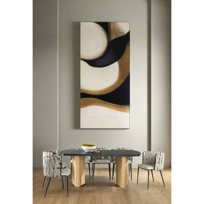 Ensemble de salle à manger 7 pièces Vistra avec base sculpturale et chaises rembourrées, Brun, Blanc