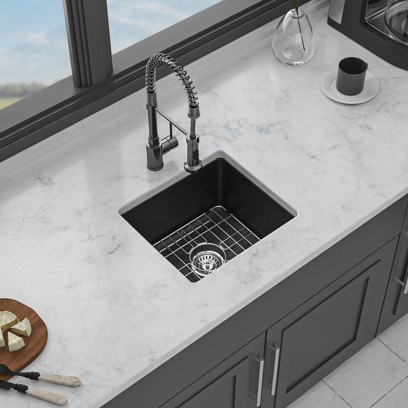 Quartz Kitchen Sink - 17.71"X15.74"X9" Black Granite Composite Undermount Kitchen Sink