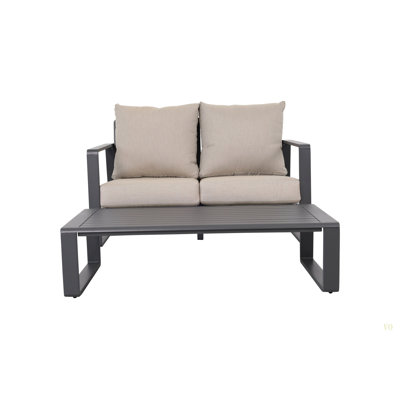 Canapé double + table basse rectangulaire, coussins