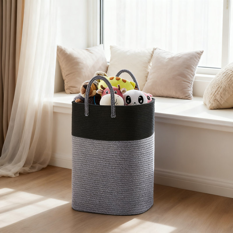 Woven Cotton Rope Laundry Basket Hamper, Breathable Collapsible Clothes Storage Organizer For Home, Nursery, And Bathroom