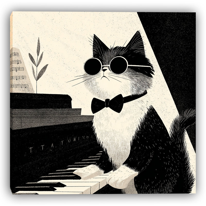 Art mural sur toile Jazz Cat at Piano II, H 30 po x l 30 po, 1
