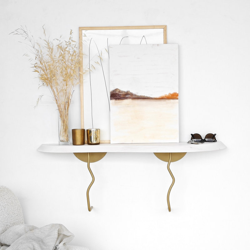 Étagère murale Colesen, or et blanc, 39,0 po x 8,7 po | 100% bois de pin avec structure en métal robuste | Conception moderne pour une décoration intérieure élégante, parfaite pour le salon ou la chambre à coucher, solution de rangement glamour et fonctionnelle
