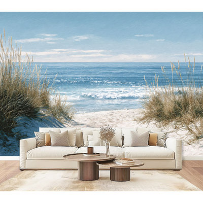 Coastal Peel and Stick Wallpaper Hyper Realistic Beach Landscape Soft Daylight Wall Murals 69"H x 96"W Removable Relaxing Seascape Wall Paper Self-Adhesive Wall Decor for Bedroom Living Room Home Office