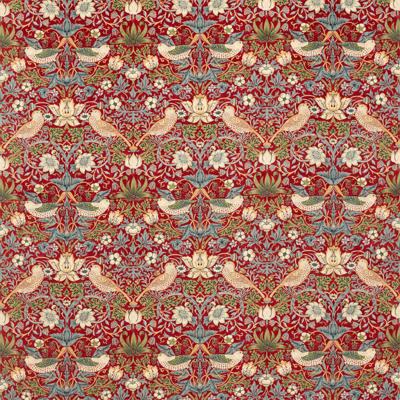 Strawberry Thief Velvet Fabric, Crimson/Slate
