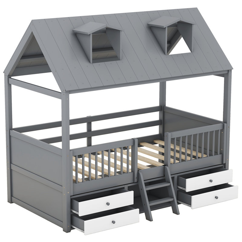 Structure de lit simple en bois, Gris