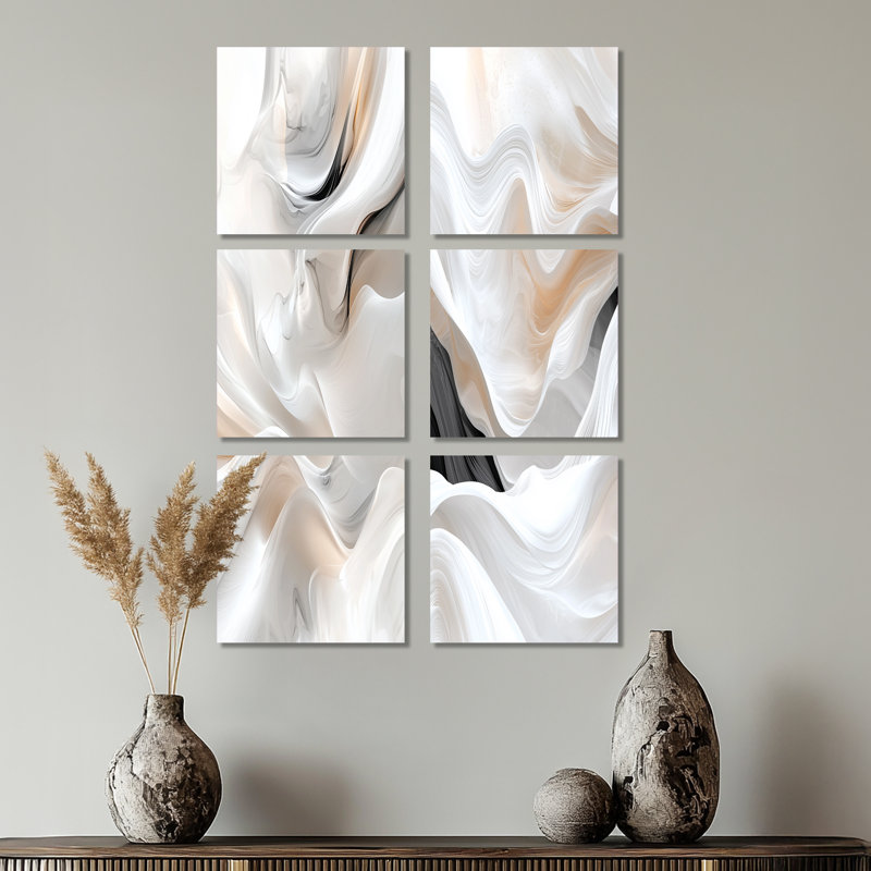 «White Ripples of Stone - Abstract Modern Waves», ensemble d'art mural, Toile tendue, Ne s’applique pas