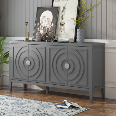Marcellus Retro Sideboard Cabinet with Circular Groove Doors and Round Metal Handles