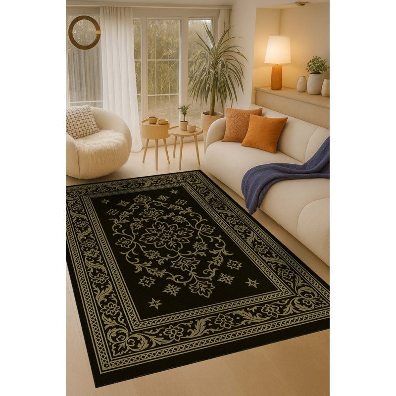Tapis noir tissé à envers lavable classique Mosso, 6'7" x 9'10"