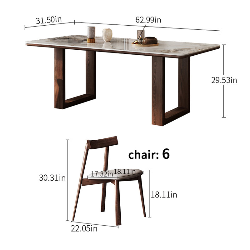 6 - Person Double Pedestal Dining Set, 29.53"H x 62.99"L x 31.5"W