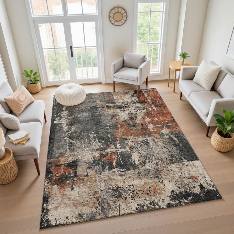 Tapis abstrait lavable à la machine de qualité supérieure Mayfield AMF1839, Rectangle 10 pi x 14 pi