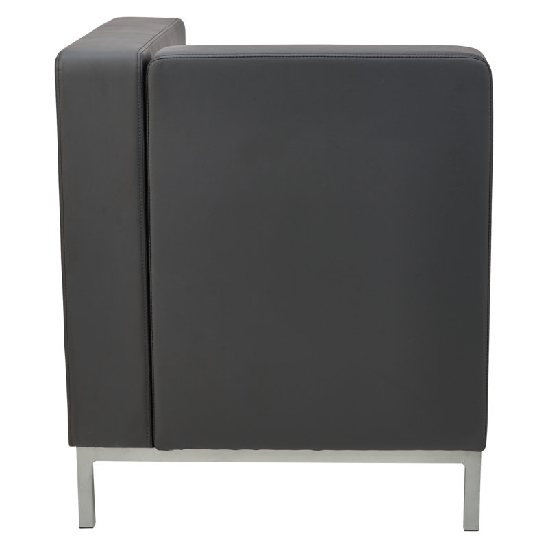 Black Tufted Corner Reception Chair with Silver Metal Frame
