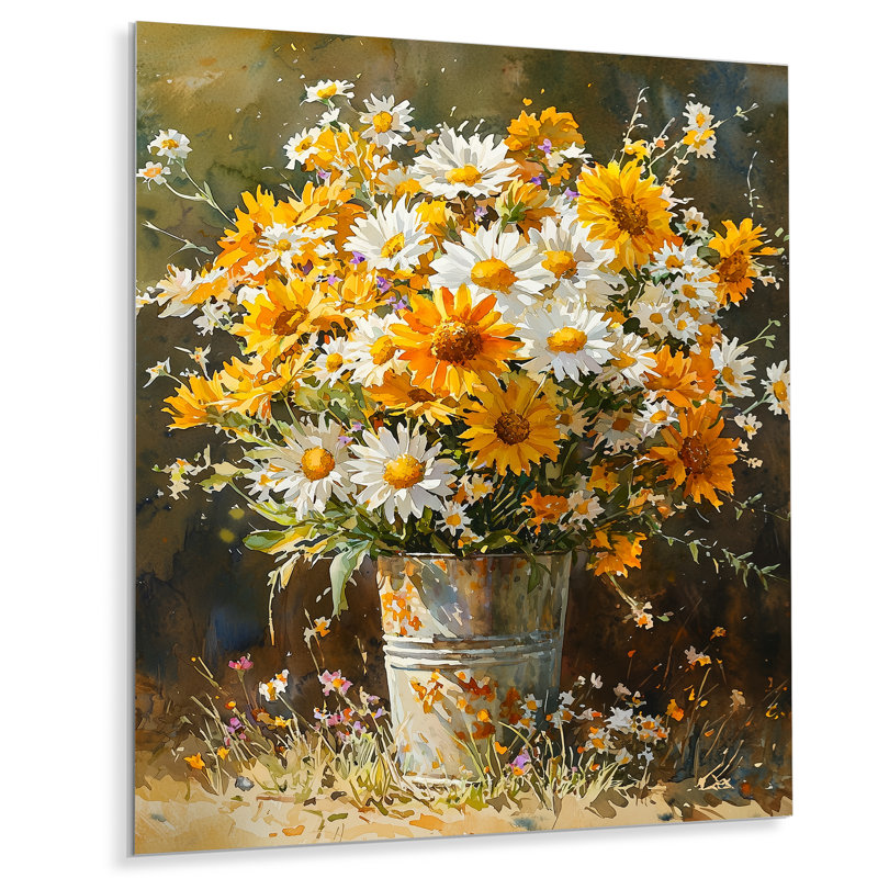 Johni - reproduction d'art traditionnelle en métal, marguerites, art mural en métal, H 40 po x l 30 po
