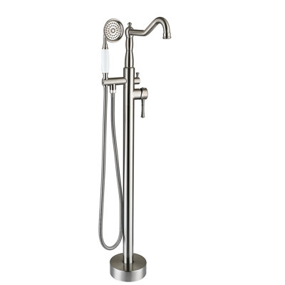 Modern Bathtub Faucet With Hand Shower - Brushed Nickel, Metal Full Coverage Spray For Bathroom Freestanding Metal, 6.44 In. Width