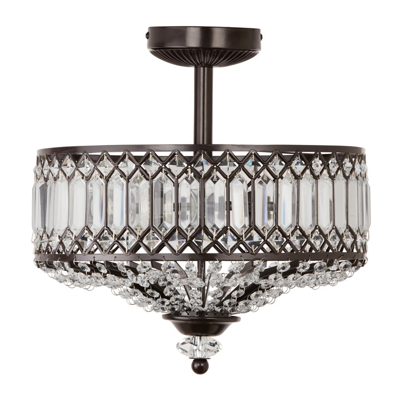 Eyne Laurie 14.75" W 2-Light Dimmable Carved Crystal Semi Flush Mount , Clear/Bronze