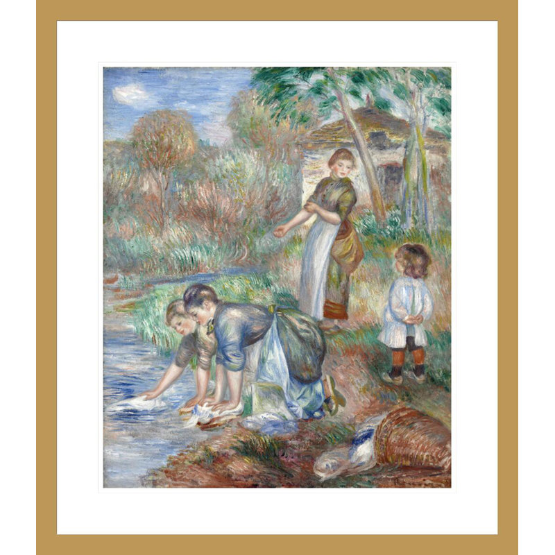 «Washerwomen» Pierre-Auguste Renoir - Impression giclée encadrée, H 27,06 po x l 23,5 po