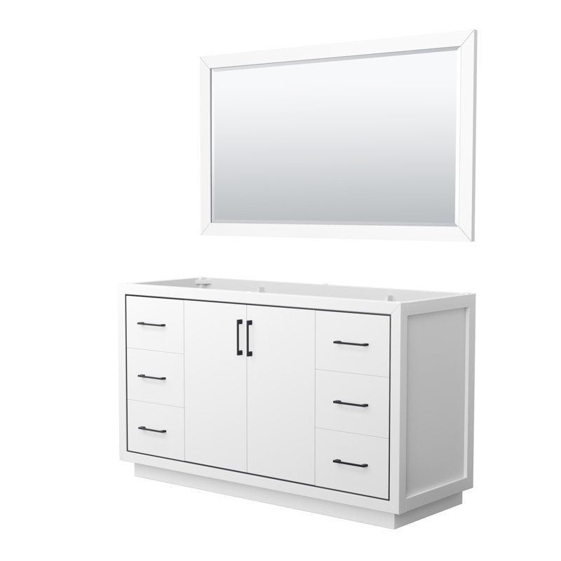 Base de meuble-lavabo simple 59,25 po Icon et miroir seulement, Blanc / noir mat