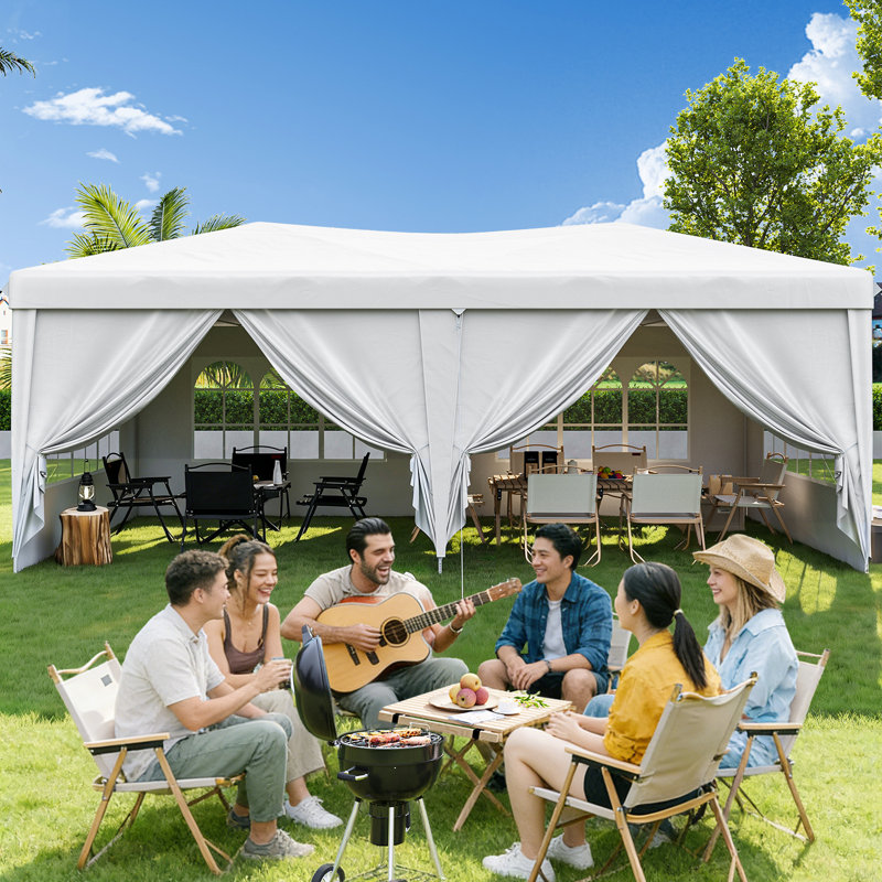 Pop Up Canopy Tent – Outdoor Shelter With Removable Sidewalls & Adjustable Height For Camping, Backyard, White
