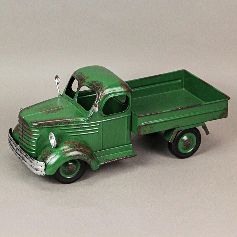 Nazam Rustic Farmhouse Green Metal Vintage Truck Planter and Flower Pot for Indoor/Outdoor Decor — 14" L X 6.5" W X 6" H