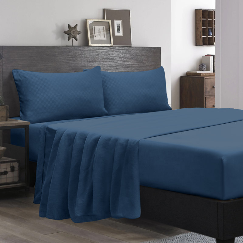 Ensemble de draps luxueux et doux et confortable, Ensemble de draps pour lit simple avec un drap-hou, Bleu marine