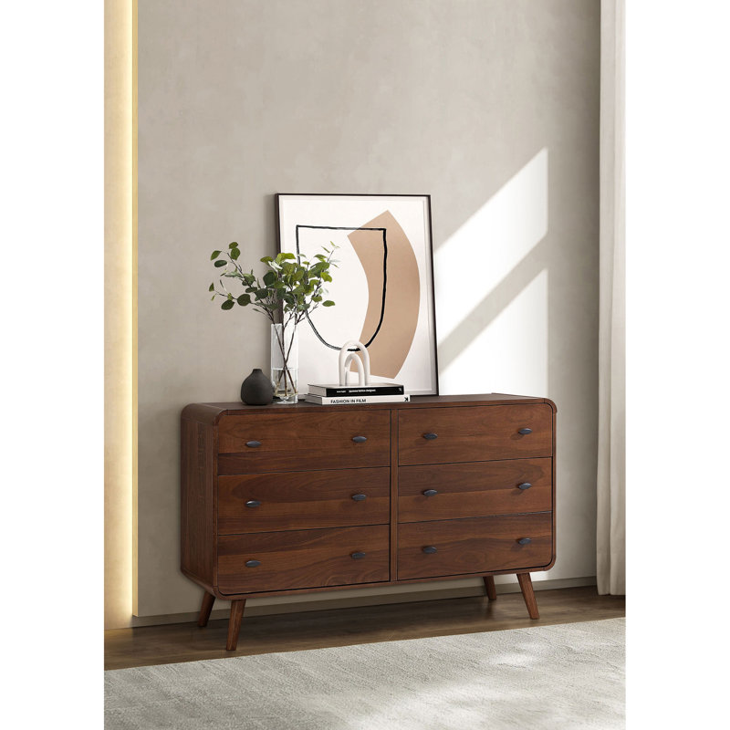 Commode de chambre à 6 tiroirs Winston, Noyer foncé