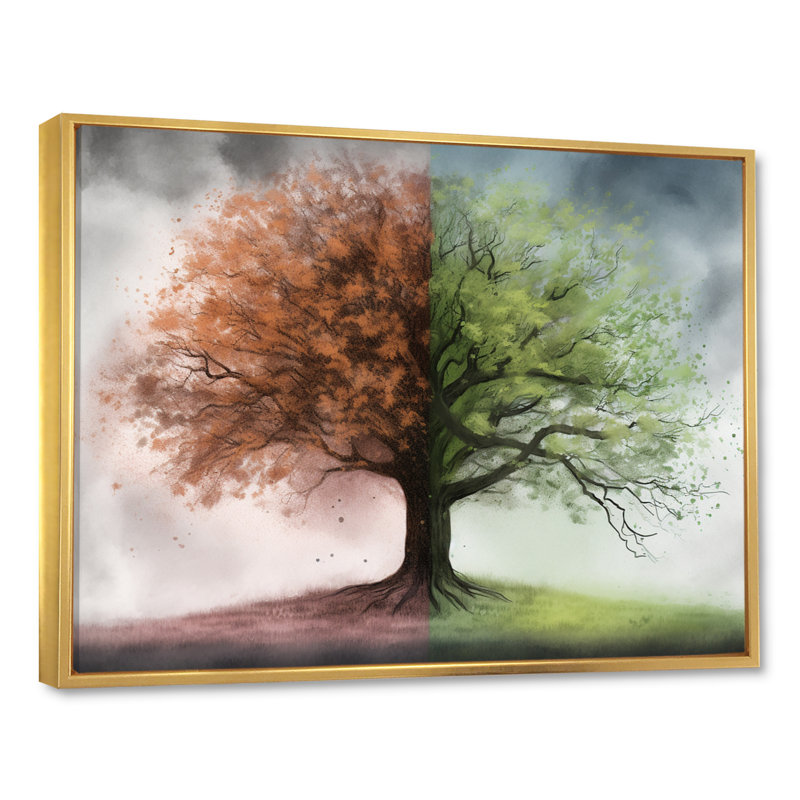 Rouslan " Tree Season Change I ", 12" H x 20" W x 1" D, Gold Floater Framed